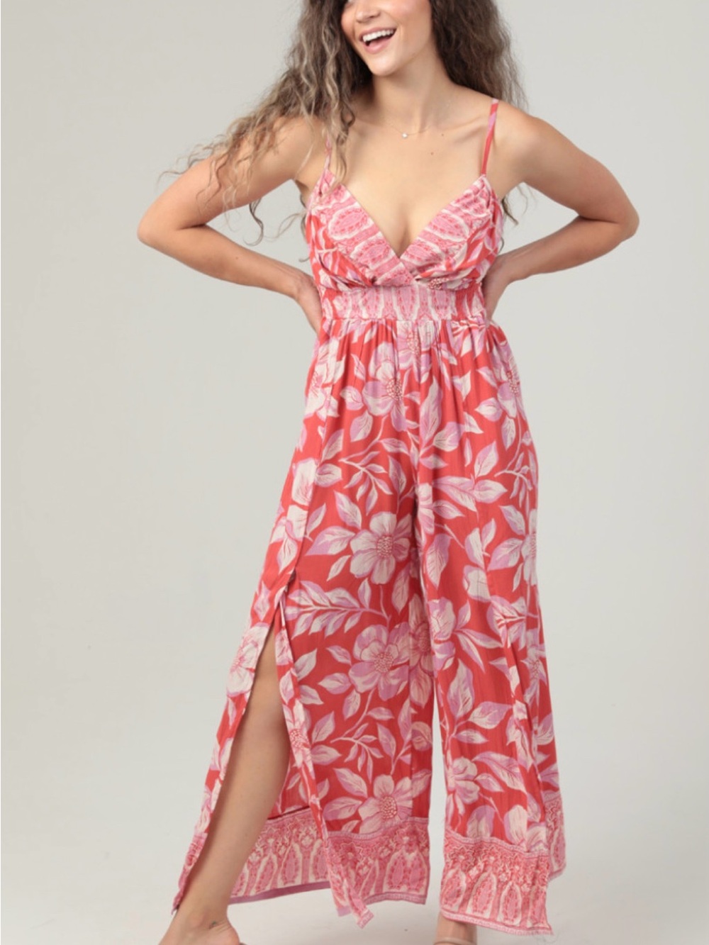 Floral Pink Wide-Leg Jumpsuit